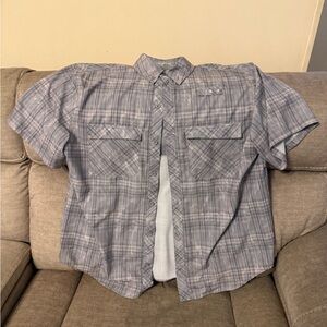 Men's Short-Sleeve Plaid Button-Down Shirt - Gray